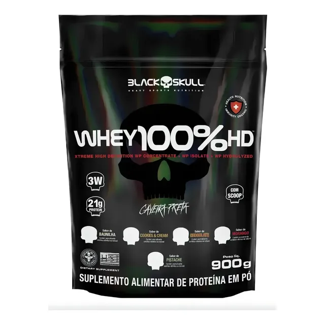 Whey 100% Hd Refil Black Skull 900g sabor baunilha